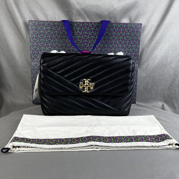 NEW Tory Burch Kira Chevron Large Convertible Should bag in black - Picture 1 of 11